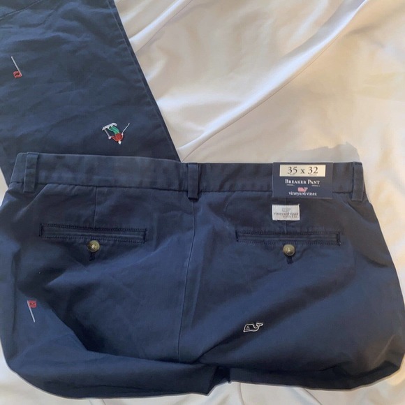 Vineyard Vines Pants Mens 35X32 Blue Slim Fit Breaker Ski Embroidered Chino NWT - Picture 11 of 16